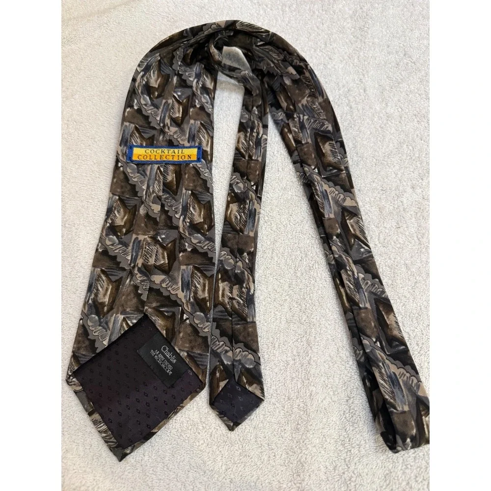 Chablis Cocktail Collection Stonehenge Silk Tie Microscope Abstract Brown Grey